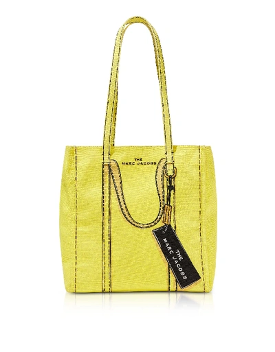 Shop Marc Jacobs Cotton & Linen The Trompe Loeil Tag Tote Bag 27 In Yellow