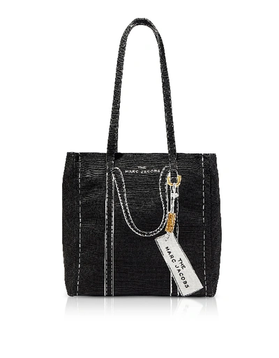 Shop Marc Jacobs Cotton & Linen The Trompe Loeil Tag Tote Bag 27 In Black