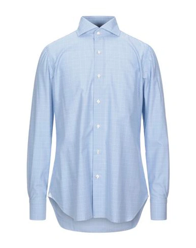 Shop Finamore 1925 Checked Shirt In Sky Blue