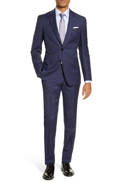 Shop Ted Baker Jay Trim Fit Check Wool Suit In Navy