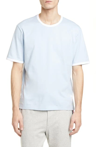 Shop Thom Browne Ringer Wool T-shirt In Light Blue