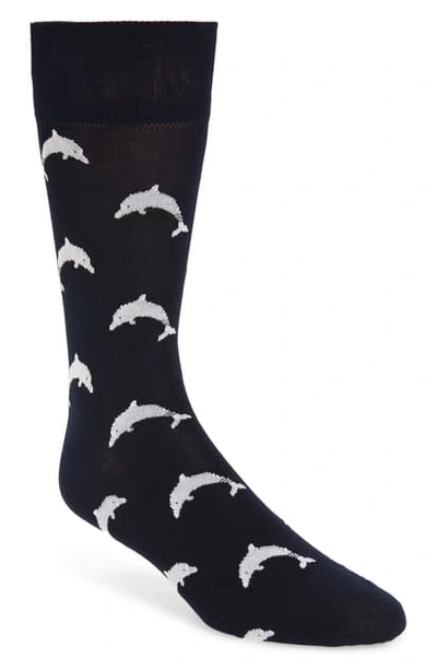 Shop Thom Browne Dolphin Icon Socks In Navy