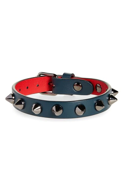 Shop Christian Louboutin Loublink Studded Leather Bracelet In Tempete/ Gun Metal