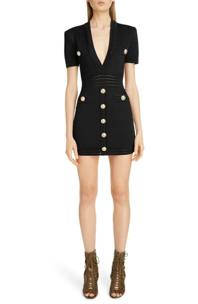 Shop Balmain Button Detail Sweater Minidress In Noir