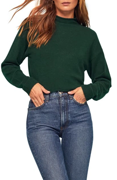 Shop Reformation Cashmere & Wool Crop Roll Neck Sweater In Emerald