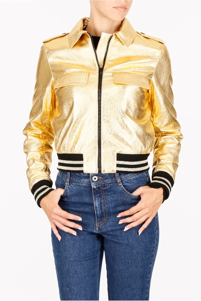 Shop Saint Laurent Metallic Leather Jacket In Metallic,gold