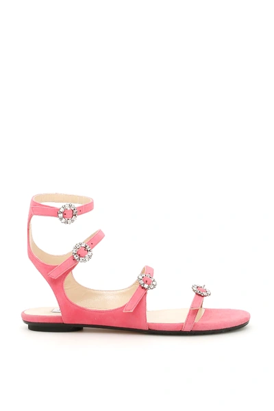 Shop Jimmy Choo Suede Naia Sandals In Pink,fuchsia