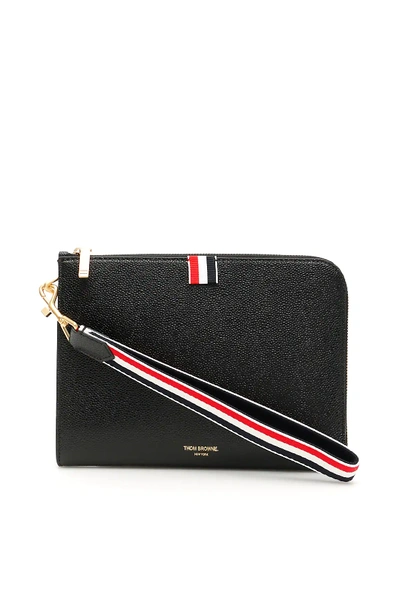 Shop Thom Browne Small Grain Leather Pouch In Black