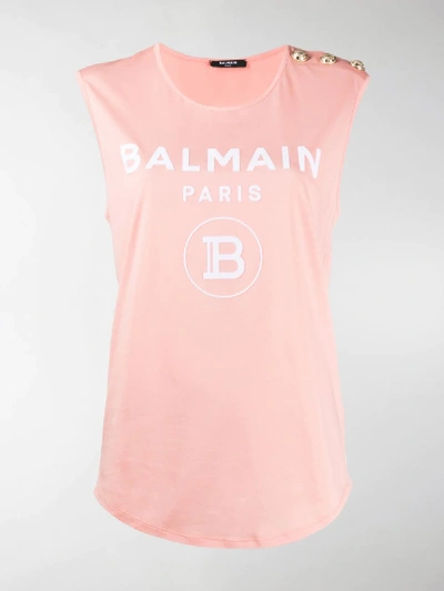Shop Balmain Button-embellished Sleeveless Top In Pink