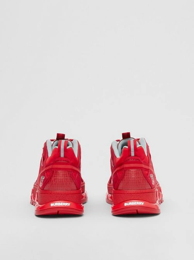 Shop Burberry Nylon And Leather Union Sneakers In Bright Red