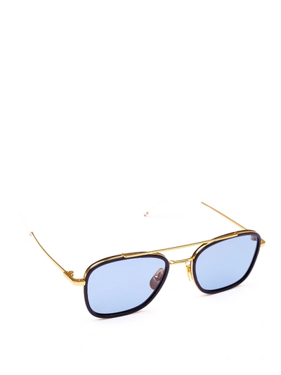 Shop Thom Browne 18k Gold Laminated Titanium Navy Sunglasses In Blue