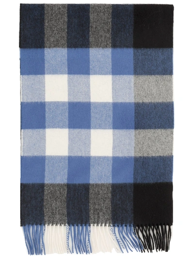 Shop Burberry Check Cashmere Scarf In Black / Bluebell