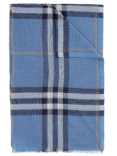 Shop Burberry Giant Check Scarf In English Bluebell
