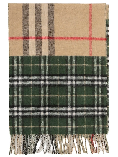 Shop Burberry Contrast Check Scarf In Dark Pine Green