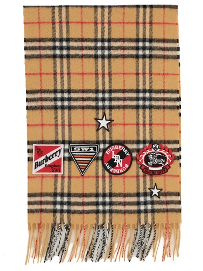 Shop Burberry Badge Vintage Check Scarf In Antique Yellow
