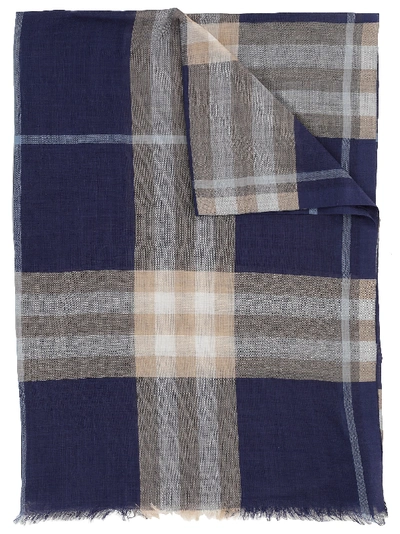 Shop Burberry Giant Check Scarf In Inky Blue