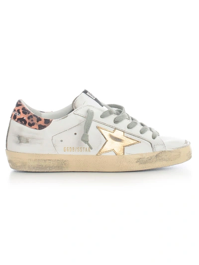 Shop Golden Goose Sneakers Superstar Leather White Leopard In White Leather Orange Leopard