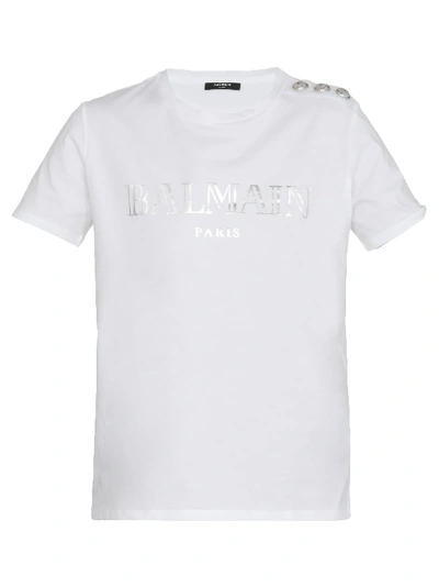 Shop Balmain Logo T-shirt In Blanc/argent