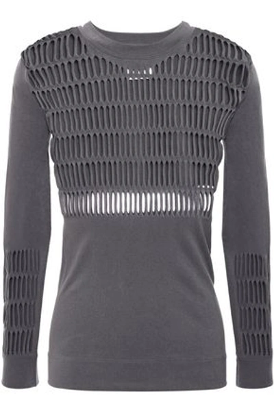 Shop Adidas By Stella Mccartney Laser-cut Stretch Top In Anthracite
