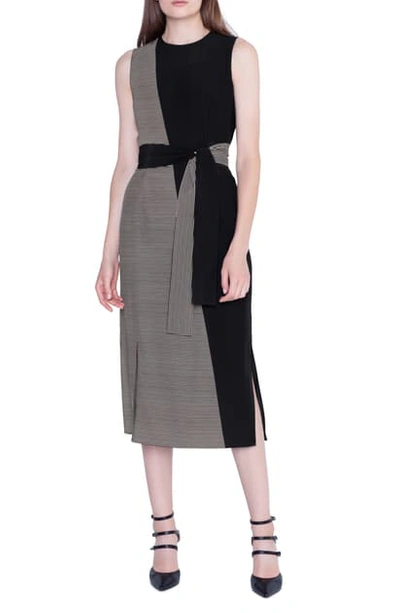 Shop Akris Bias Cut Contrast Belted Silk Midi Dress In Black Jasmine