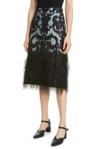 Shop Ganni Feather Hem Embellished Skirt In Black