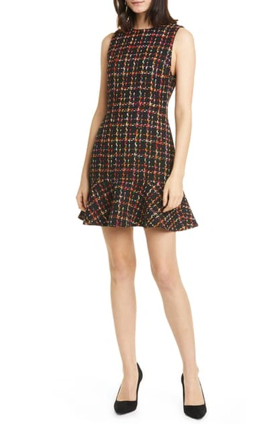 Shop Alice And Olivia Sonny Tweed Ruffle Skater Dress In Black Multi