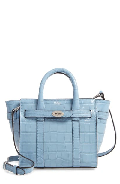 Shop Mulberry Micro Bayswater Croc Embossed Leather Satchel In Pale Slate