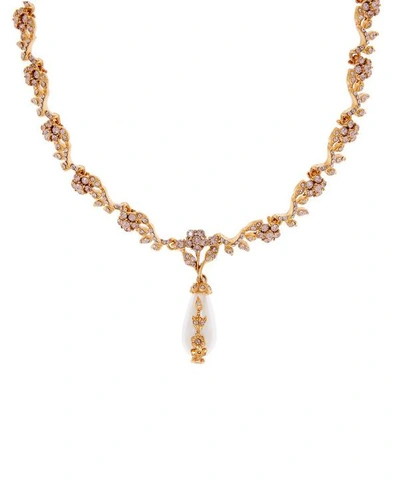 Shop Oscar De La Renta Gold-tone Crystal And Faux Pearl Necklace