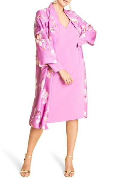 Shop Marina Rinaldi Tiara Flower Print Duster Coat In Wisteria