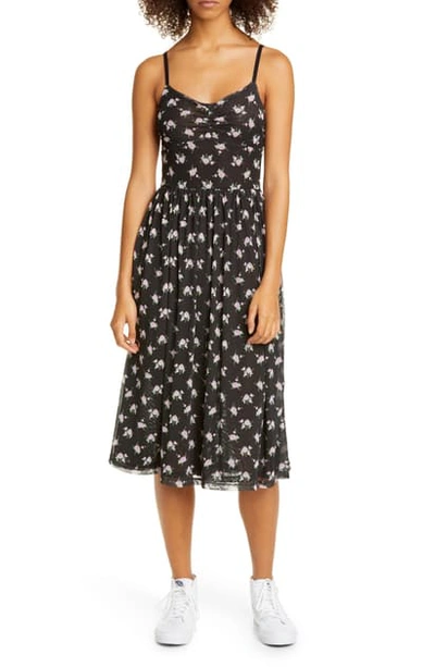 Shop Sandy Liang Misty Floral Mesh Midi Dress In Tablecloth Black