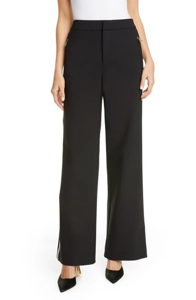 Shop Area Crystal Stripe Wide Leg Trousers In Black