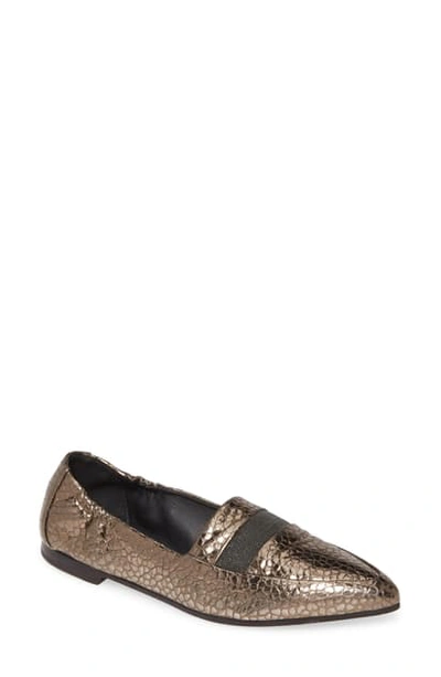 Shop Brunello Cucinelli Metallic Pointed Toe Loafer In Mud