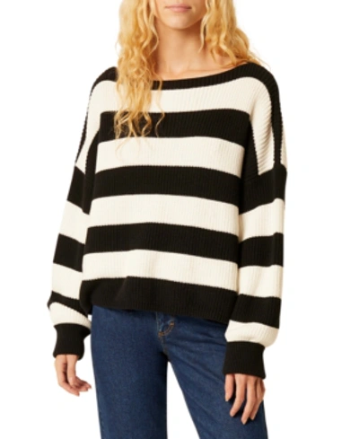 Shop French Connection Mozart Stripe Cotton Sweater In Black/white