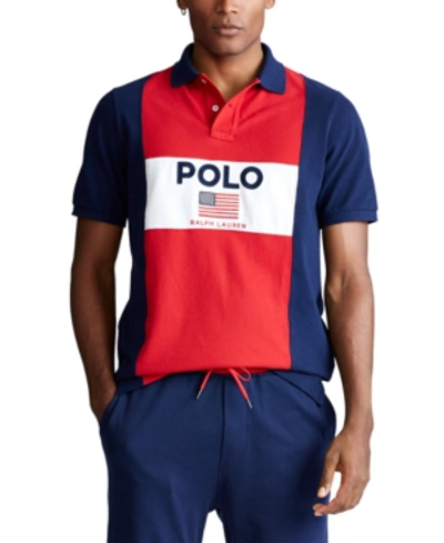 Shop Polo Ralph Lauren Men's Classic Fit Flag Mesh Polo In Polo Sport Red Multi