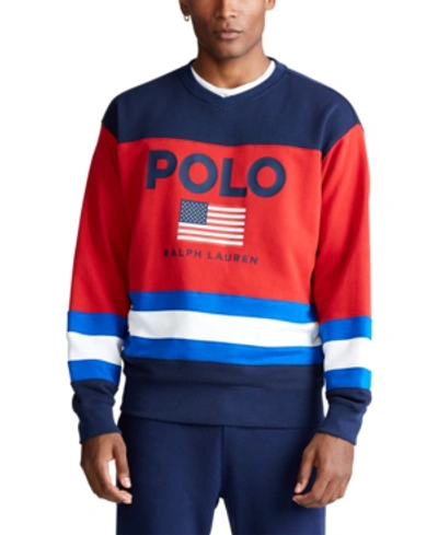 Shop Polo Ralph Lauren Men's Flag Fleece Sweatshirt In Cruise Navy Multi