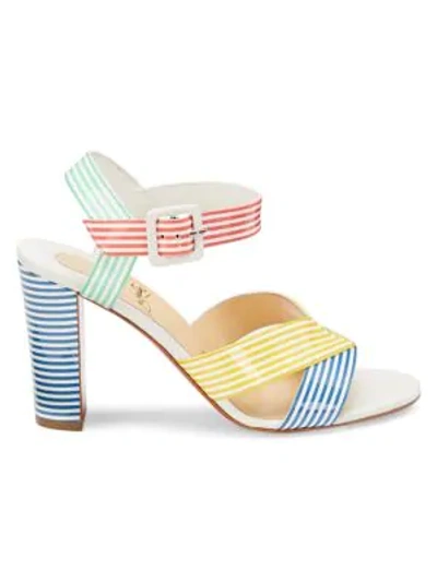 Shop Christian Louboutin Palavas Patent Leather Striped Ankle-strap Sandals In Multicolor