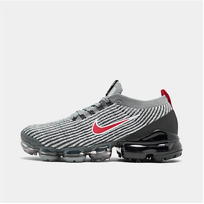 Shop Nike Men's Air Vapormax Flyknit 3 Running Shoes In Particle Grey/university Red/black