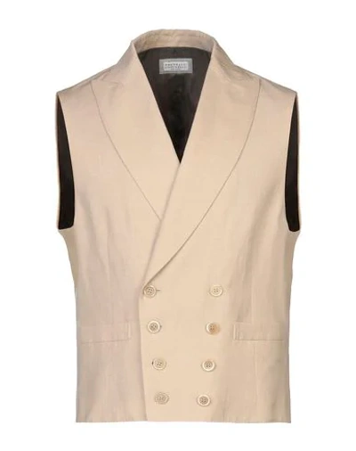 Shop Brunello Cucinelli Man Vest Beige Size 40 Wool, Linen