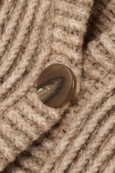 Shop Aaizél + Net Sustain Ribbed Wool-blend Cardigan In Taupe