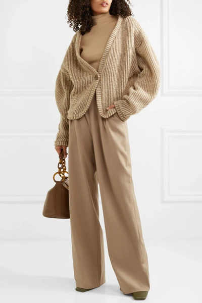 Shop Aaizél Net Sustain Wool-blend Wide-leg Pants In Beige