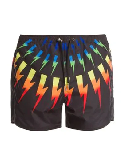 Shop Neil Barrett Rainbow Thunderbolt Swim Shorts In Black Rainbow