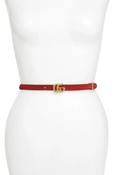 Shop Gucci Torchon Buckle Suede Belt In New Cherry Red