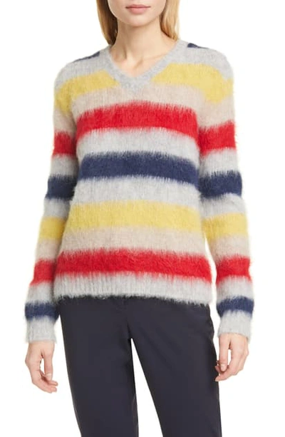 Shop Theory Stripe Alpaca Blend Sweater In Grey Heather Multi