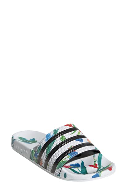 Adidas Originals Adilette Floral Print Slides In White | ModeSens
