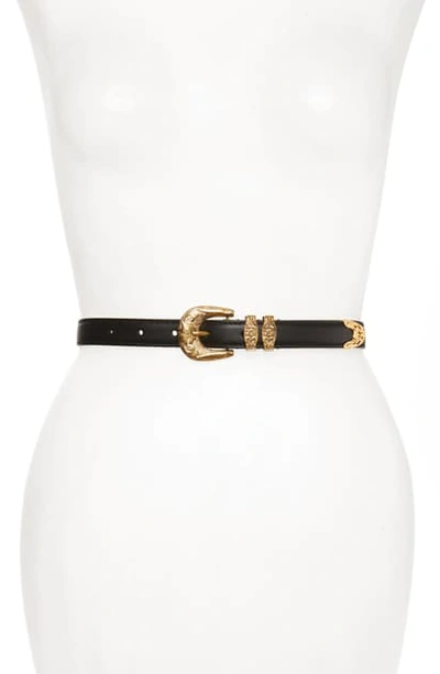 Shop Versace Baroque Leather Western Belt In Nero/ Oro Tribute