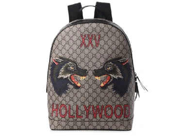 Pre-owned Gucci Xxv Hollywood Backpack Gg Supreme Wolf Print Brown/black |  ModeSens