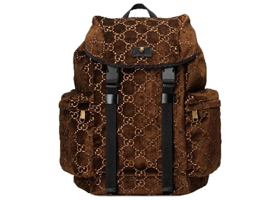 Pre-owned Gucci  Backpack Gg Velvet Medium Brown