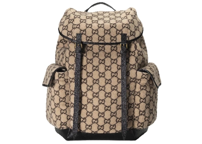 Pre-owned Gucci Backpack Gg Wool Large Beige/ebony