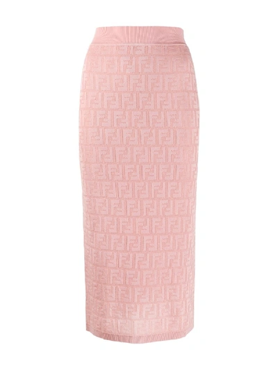 Shop Fendi Ff Motif Pencil Skirt In Pink