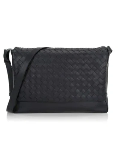 Shop Bottega Veneta Leather Messenger Bag In Midnight Blue